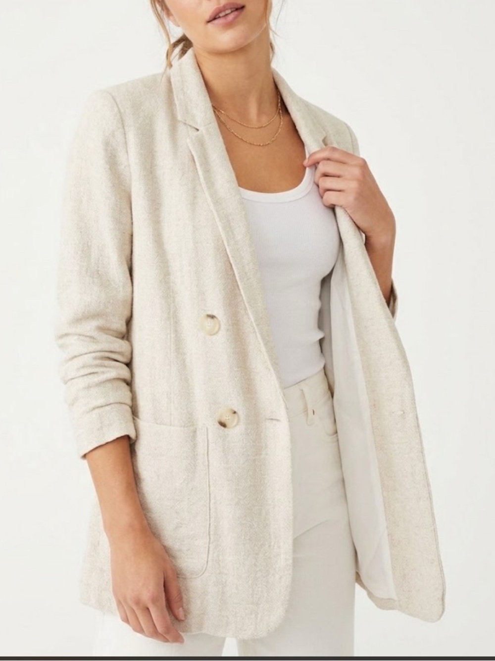 Dynamite Cream Linen Blend Double Breasted Blazer Size XXS
